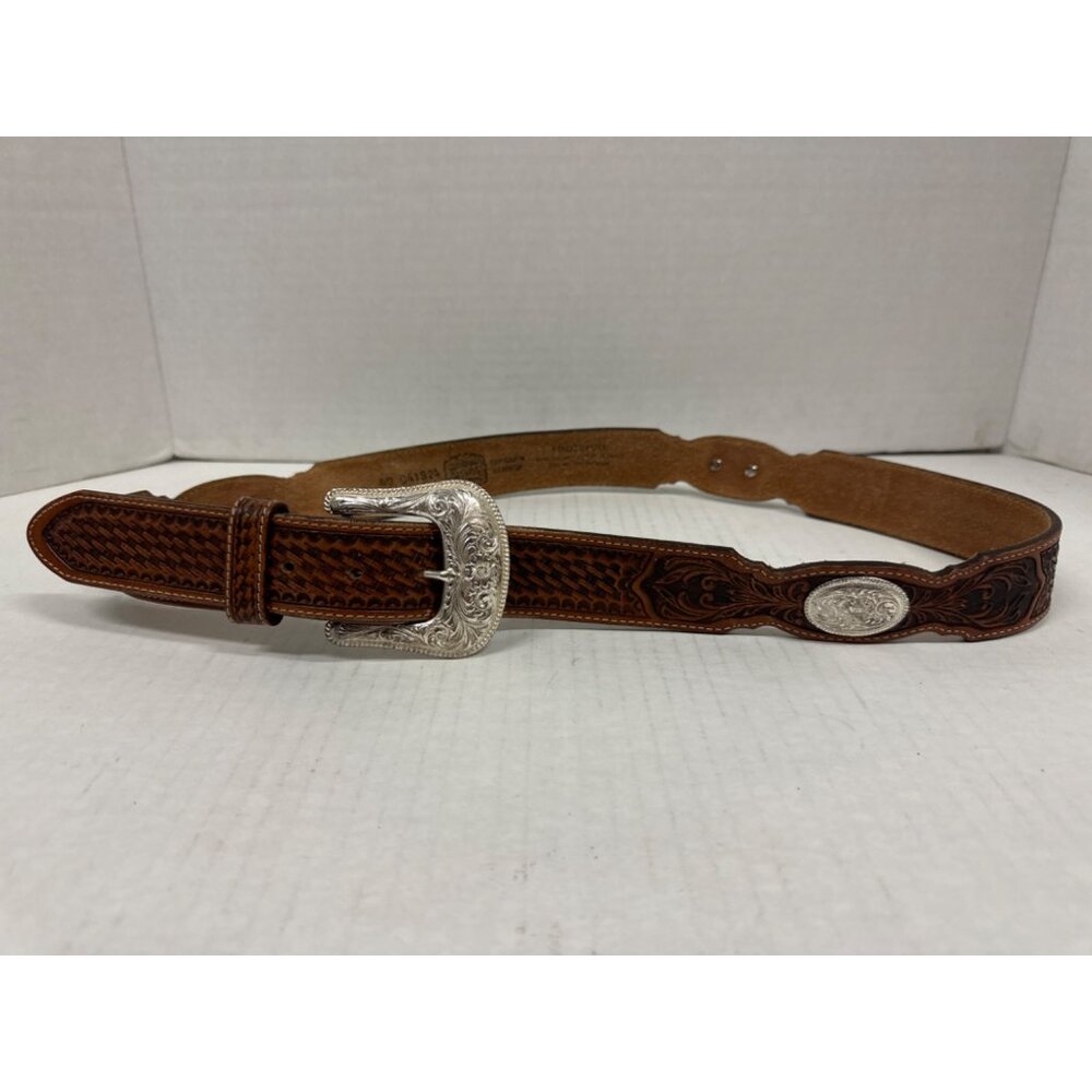 Tony Lama Mens tooled leather filigreed belt size 40